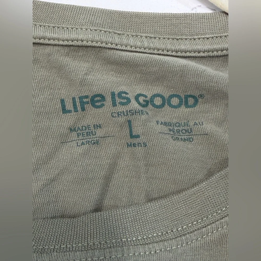 Life Is Good Olive Green Crewneck Tee with Teal Logo - Picture 3 of 3